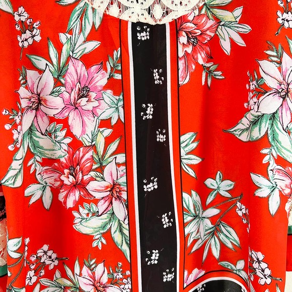 Fig & Flower Peasant Boho Tie Front Lace Back Tunic Long Sleeve MEDIUM - Picture 4 of 13